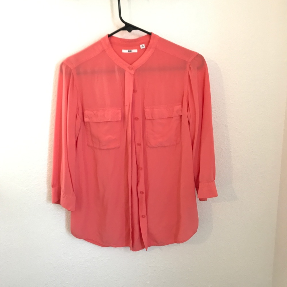 Uniqlo bright pink bottom down shirt
